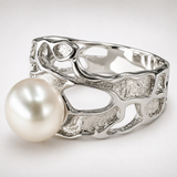 Cultured Freshwater Pearl Silver Seaweed Ring 