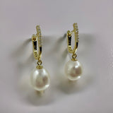 Cultured Freshwater Pearl and CZ Huggie Earrings