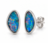 Australian Opal Ocean Blue Aqua and Green Silver Stud Earrings