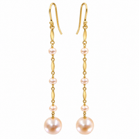 Freshwater Pearl and Pink Pearl Drop Gold Earrings