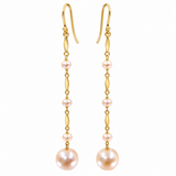 Freshwater Pearl and Pink Pearl Drop Gold Earrings
