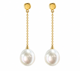 Broome Pearl 10mm Circle 9ct Chain Drop Earrings