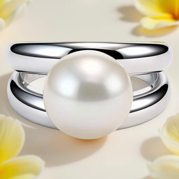 Cultured Freshwater Pearl Double Band Ring Sterling Silver