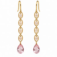 Freshwater Pearl Pink Topaz Gold Drop Earrings