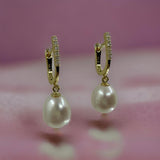 Cultured Freshwater Pearl and CZ Huggie Earrings