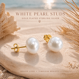 Cultured Freshwater Gold White Pearl Stud Earrings