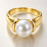 Classic Style Cultured Freshwater White Pearl Ring Gold