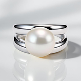 Cultured Freshwater Pearl Double Band Ring Sterling Silver