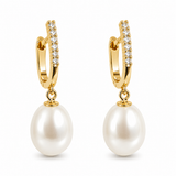 Cultured Freshwater Pearl and CZ Huggie Earrings