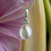 Cultured Freshwater Pearl and CZ Stirling Silver Pendant