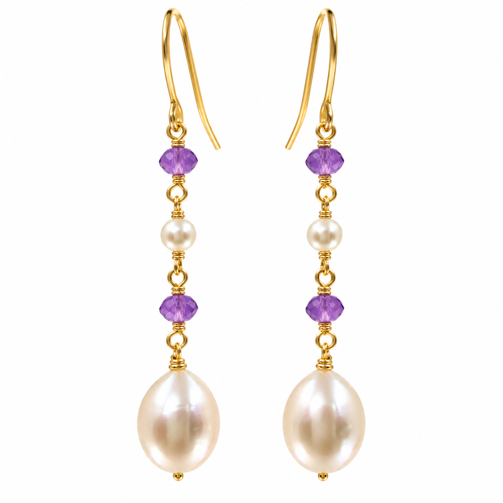 Freshwater Pearl Purple Amethyst Pearl Drop Earrings