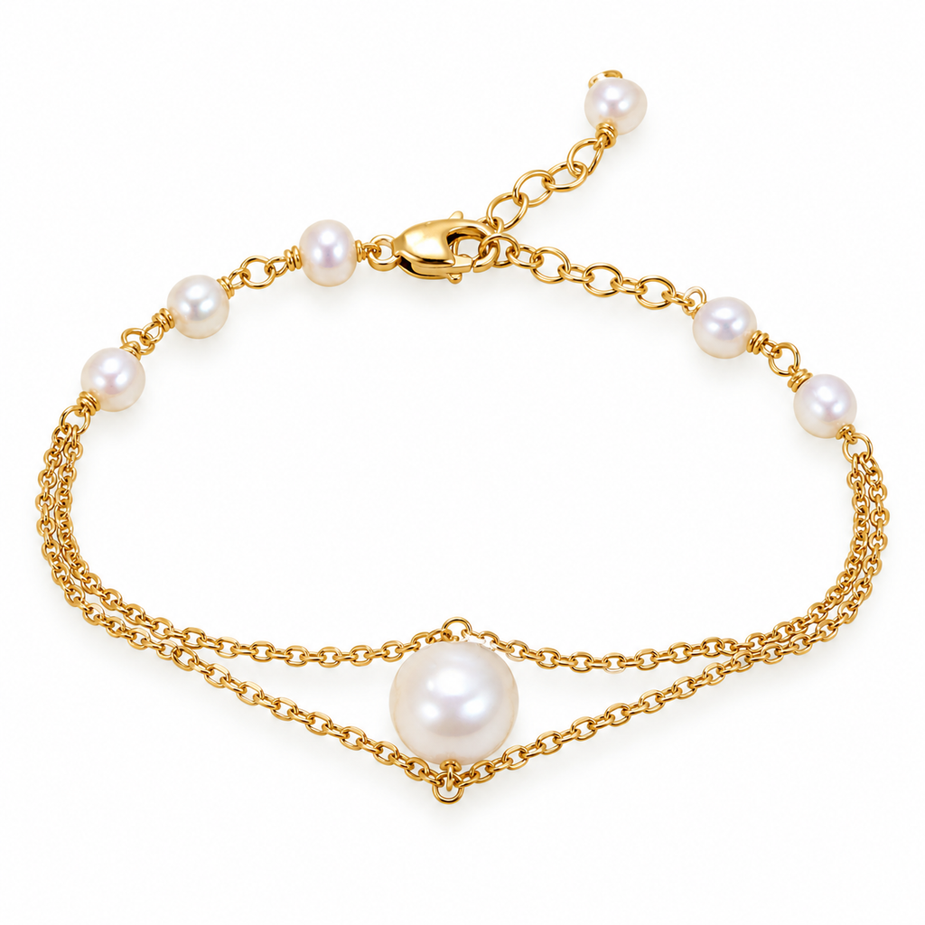 Freshwater Pearl Spilt Chain Gold Bracelet