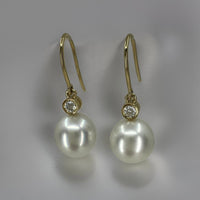 Broome Pearl Diamond 18ct Hook Earrings