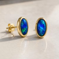 Australian Opal Ocean Blue 14ct Gold Earrings