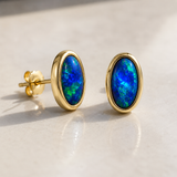 Australian Opal Ocean Blue 14ct Gold Earrings