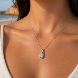Australian Opal Silvery White Sterling Silver Zirconia Pendant