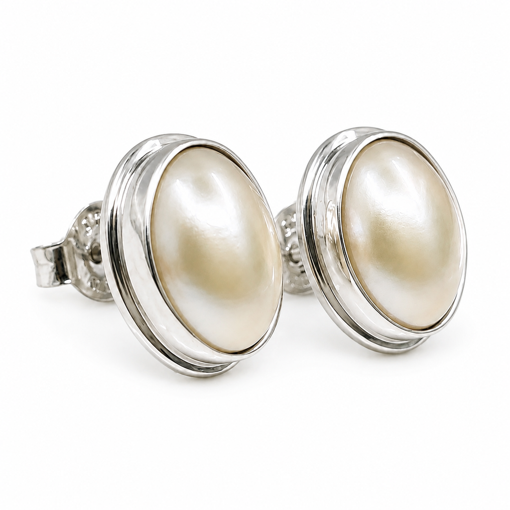 Mabe Pearl Sterling Silver Oval Stud 925 Earrings