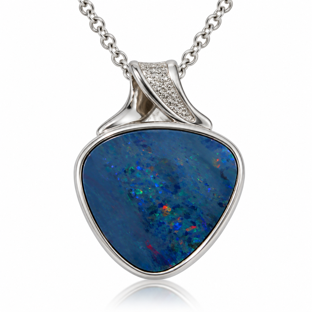 Australian Opal Blue Green Sterling Silver Textured Pendant
