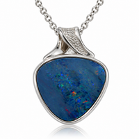 Australian Opal Blue Green Sterling Silver Textured Pendant