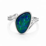 Australian Opal Vibrant Blue Green Sterling Silver Ring
