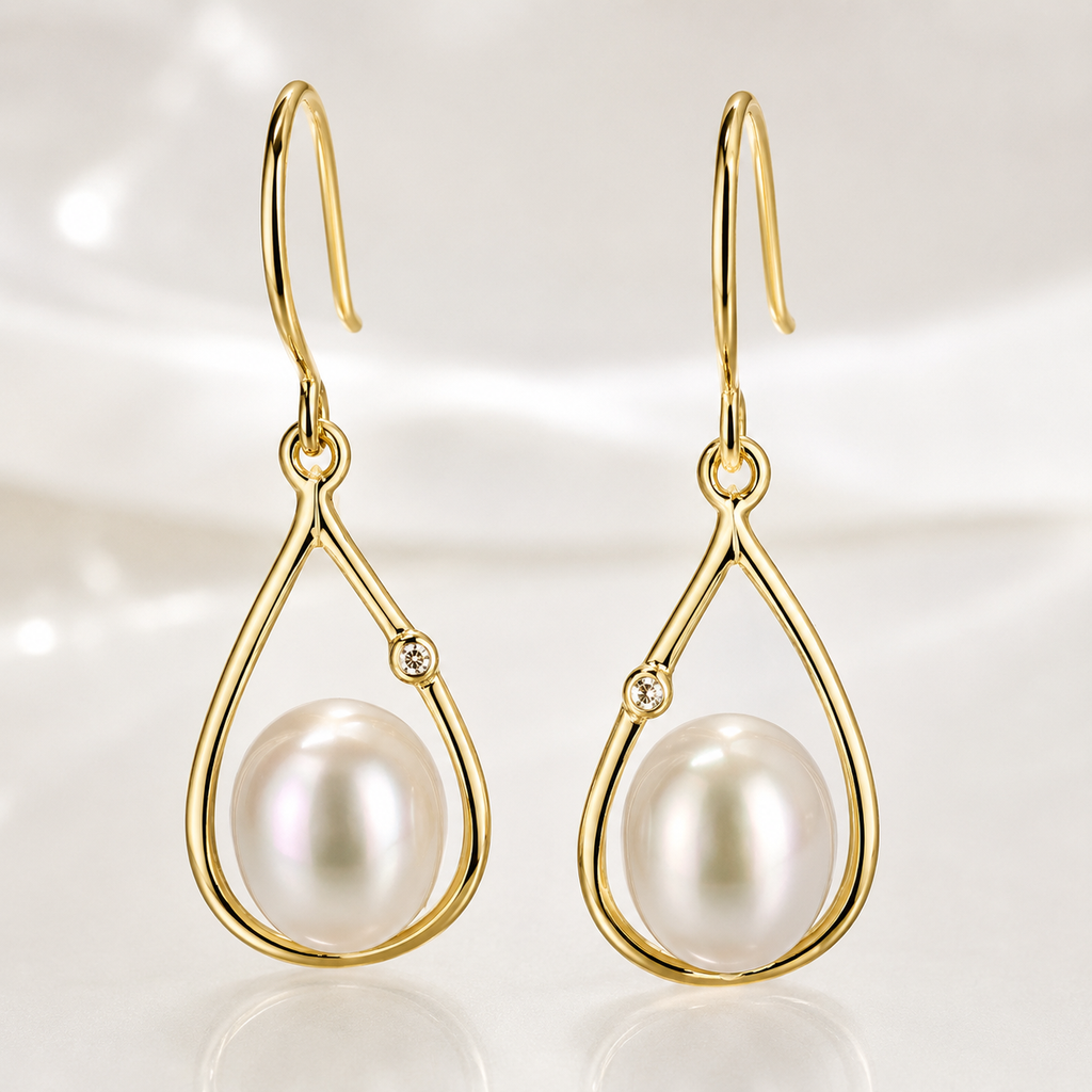 Freshwater Pearl Teardrop Zirconia Earrings