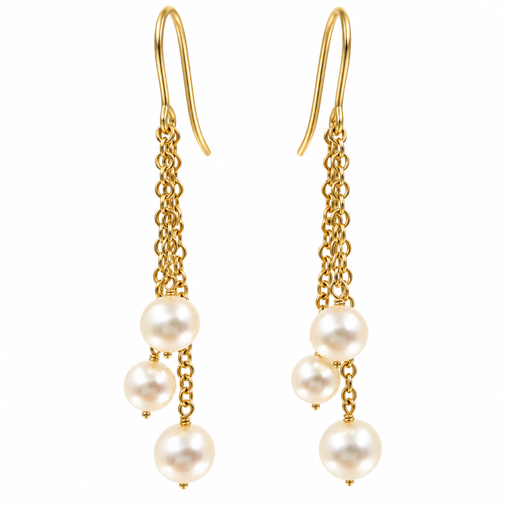 Freshwater Pearl Elevated Chain Drop Gold Earrings