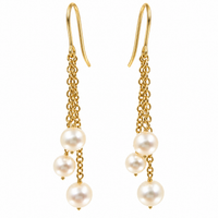 Freshwater Pearl Elevated Chain Drop Gold Earrings