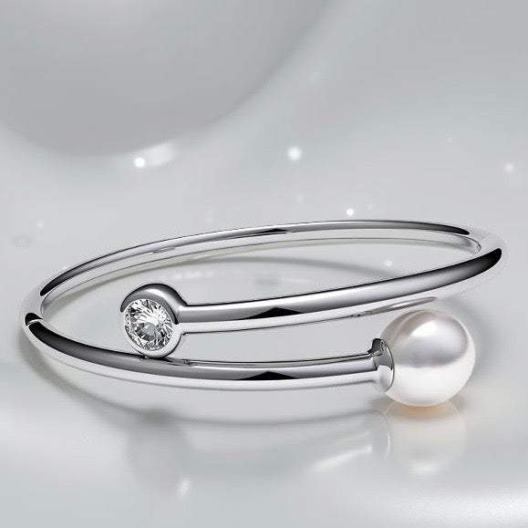 Stunning Pearl and Zirconia Bangle Flexi Bangle