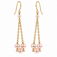 Freshwater Pink Pearl Chain Drop Hook Gold Earrings