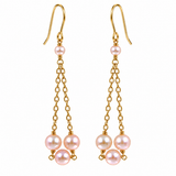 Freshwater Pink Pearl Chain Drop Hook Gold Earrings