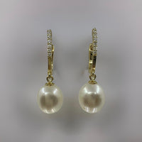 Cultured Freshwater Pearl and CZ Huggie Earrings