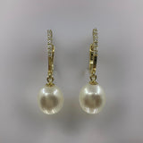 Cultured Freshwater Pearl and CZ Huggie Earrings