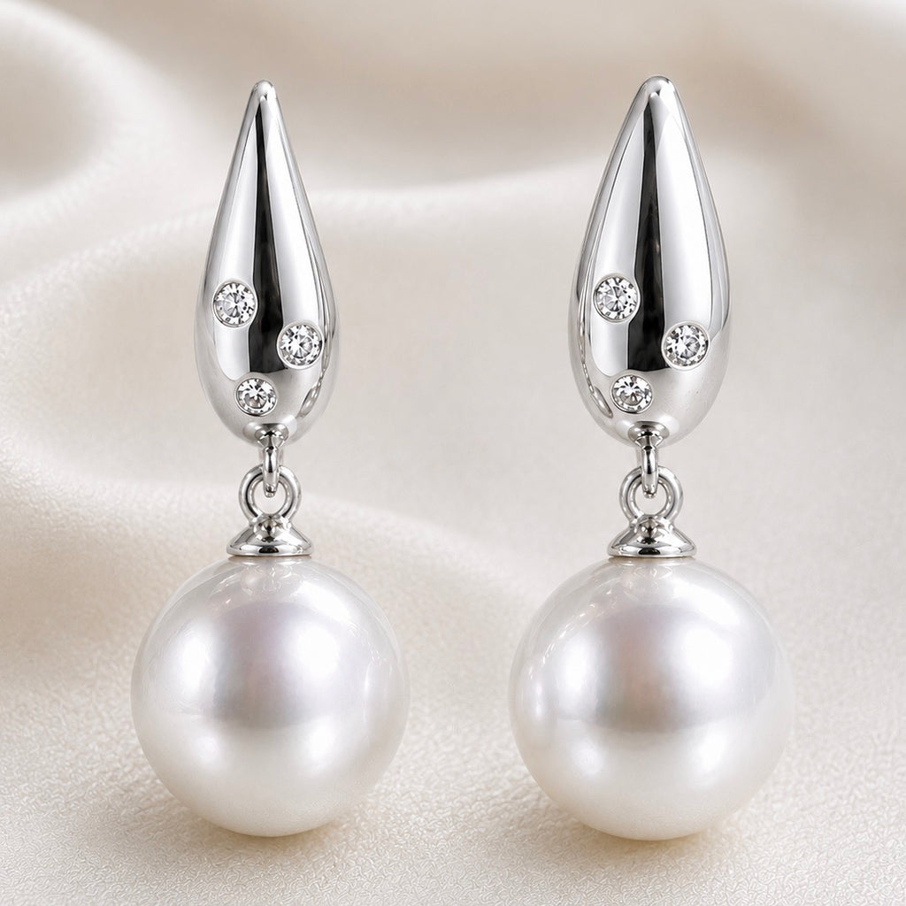 Broome Pearl Diamond 18ct White Gold Leaf Hook Earrings