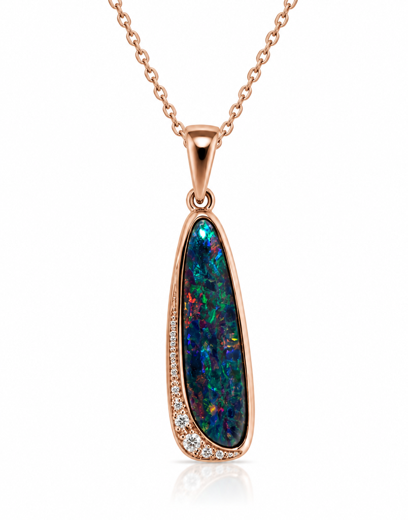 Australian Opal Elongated Cubic Zirconia Rose Pendant