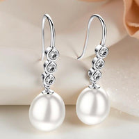Cultured Freshwater Pearl and Zirconia Silver Hook Earrings