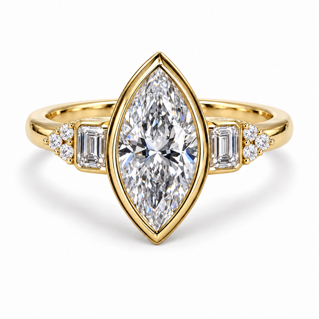 2ct Lab Diamond Marquise Brilliant 14ct Yellow Gold Ring