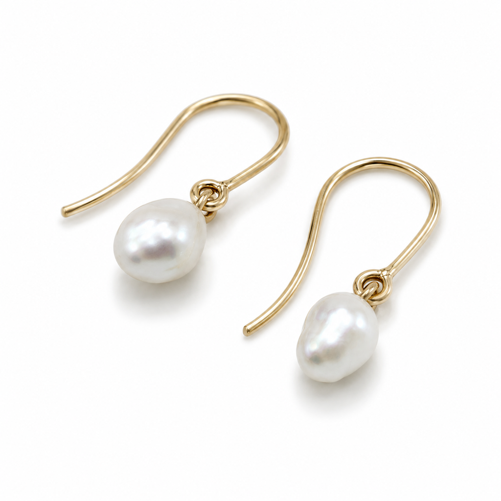 Keshi Broome Pearl 9ct Gold Fine Hook Earrings