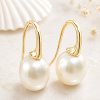 Cultured White Pearl Gold Hook Earrings