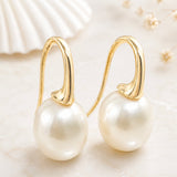 Cultured White Pearl Gold Hook Earrings
