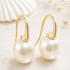 Cultured White Pearl Gold Hook Earrings