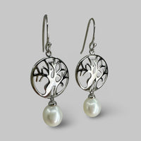 Silver Round Boab Tree Pearl Drop Earrings