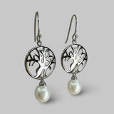 Silver Round Boab Tree Pearl Drop Earrings