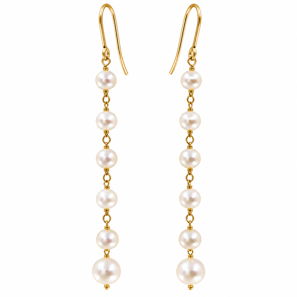 Cultured Freshwater Pearl Chain Drop Gold Earrings