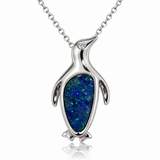 Australian Opal My Penguin Friend Silver Pendant