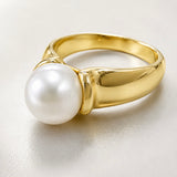 Classic Style Cultured Freshwater White Pearl Ring Gold