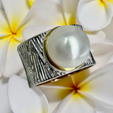 Cultured White Pearl Sterling Silver Ocean Ring