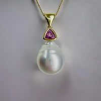 Cultured Broome Pearl 18ct Pendant Pink Spinel Gem Stone