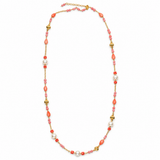Pink Coral and Pearl Long Gold Necklace