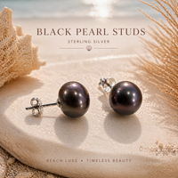 Cultured Freshwater Pearl Studs Black Sterling Silver