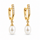 Cultured Freshwater Pearl and CZ Huggie Earrings
